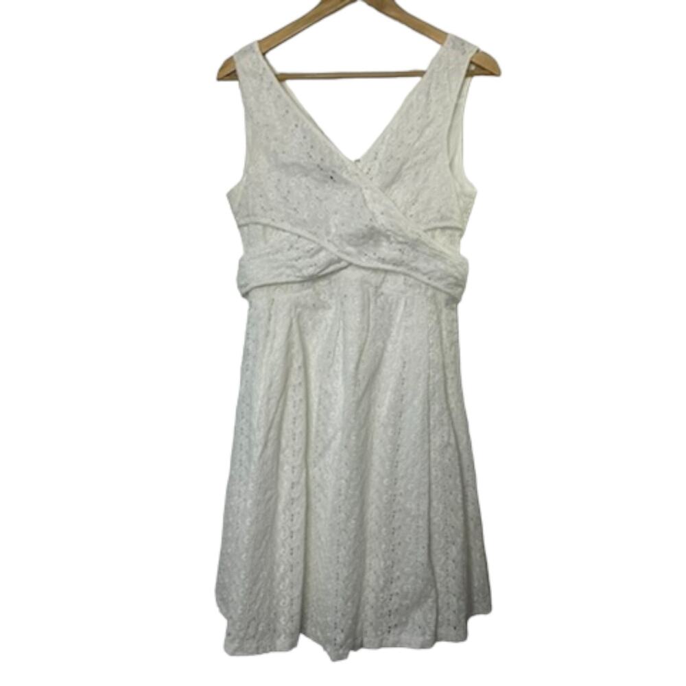 Nine West White Eyelet Surplice Fit & Flare Dress Women's Size 12